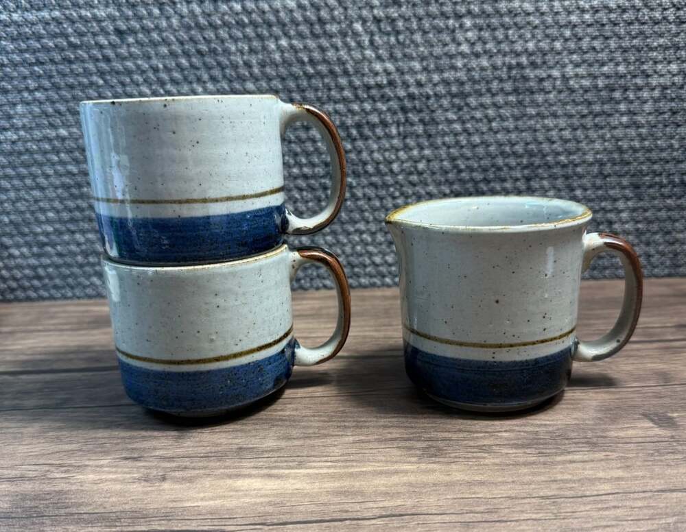 Set of 2 Otagiri Coffee Cups and 1 Creamer Stoneware Japan